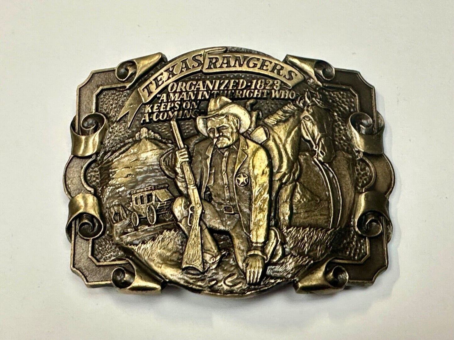 Texas Rangers Organized 1828 A man in the right who keeps on coming Belt Buckle