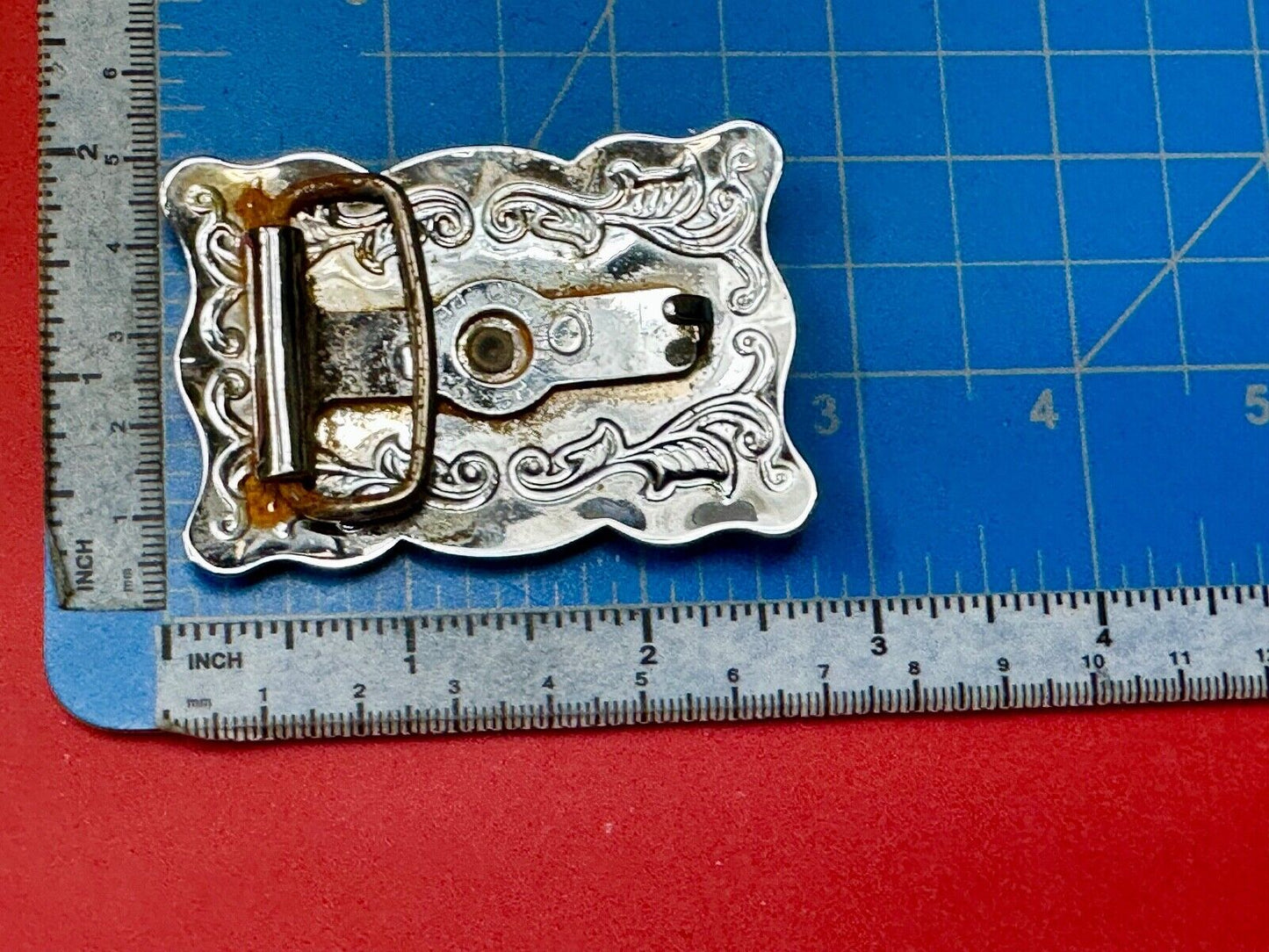 Vintage Chambers Horse head - two tone stamped rectangular belt buckle