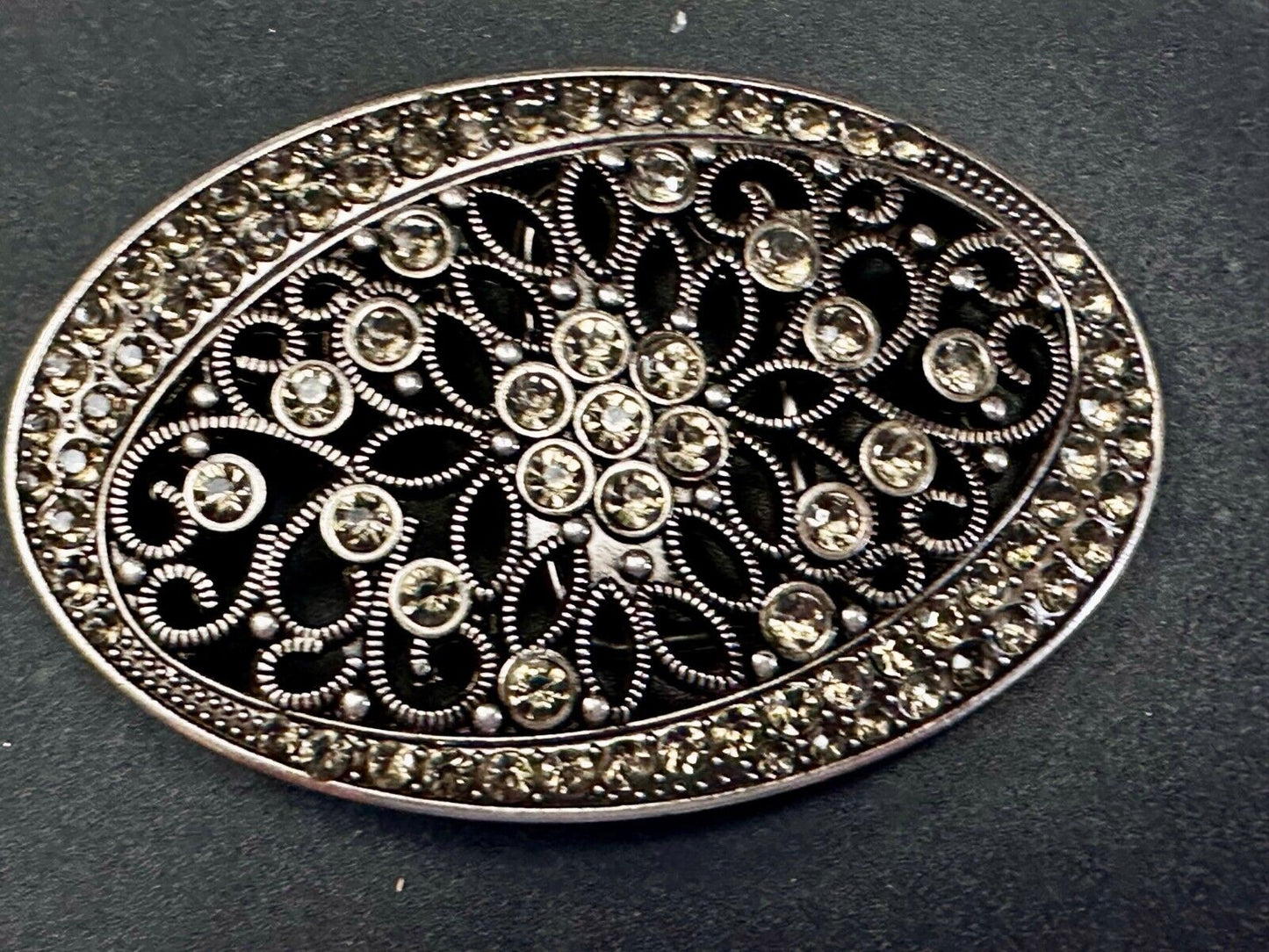 Beautiful Victorian Style Flower See Through Rhinestone Accented Belt Buckle