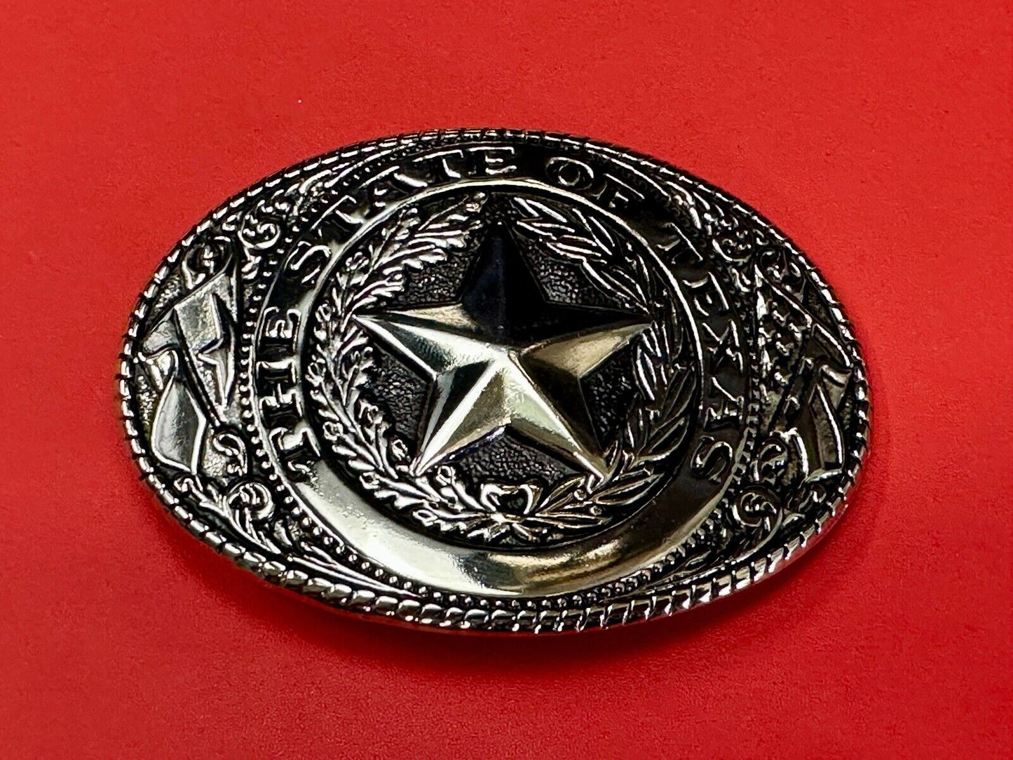 The Great State of Texas - Lone Star Flags seal silver & black color belt buckle