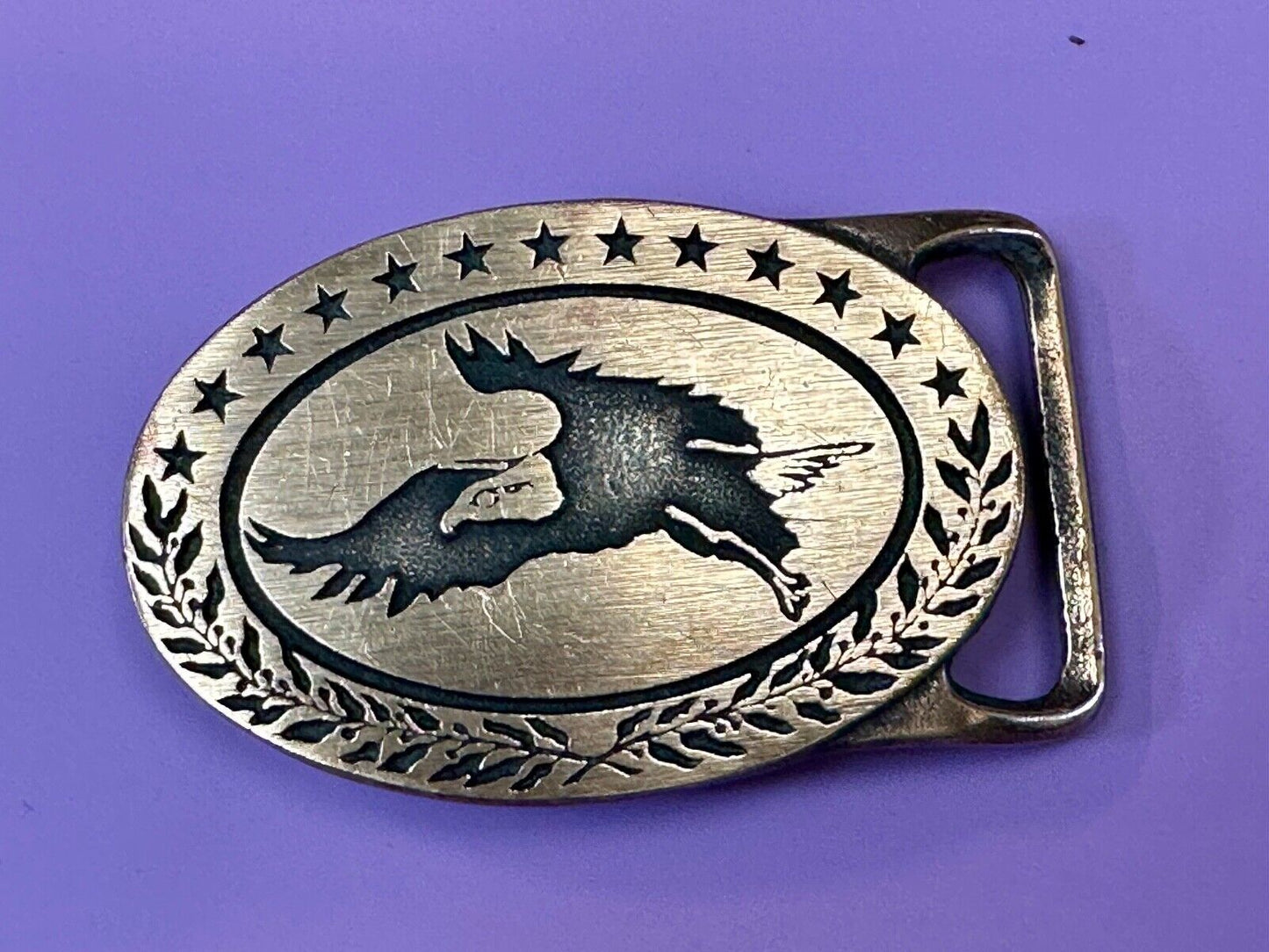 BALD EAGLE - vintage Tech Ether Guild Hippy style solid brass belt buckle