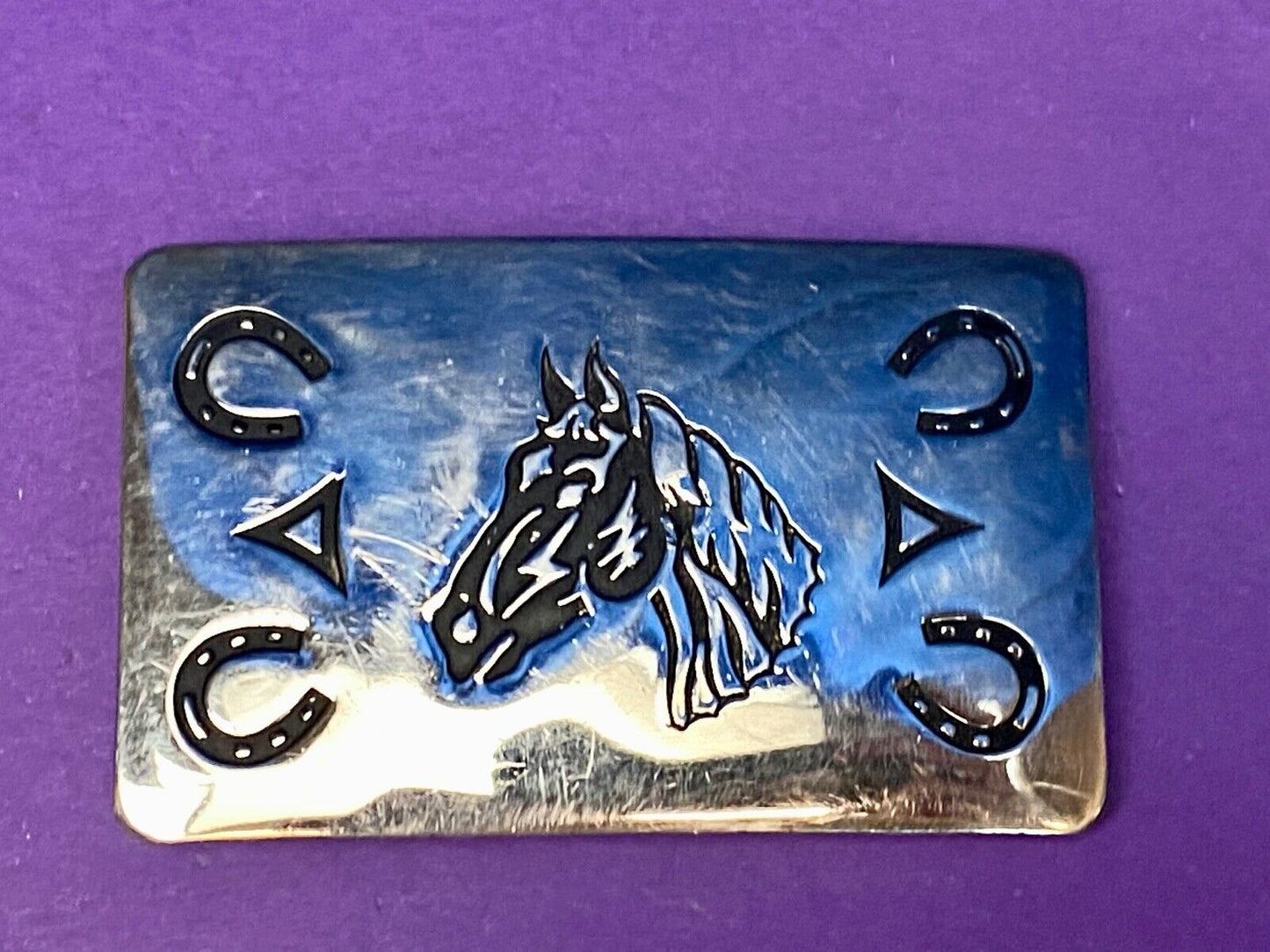 Vintage Chambers Belt Company Horse Head Shoes US made lucky western Buckle