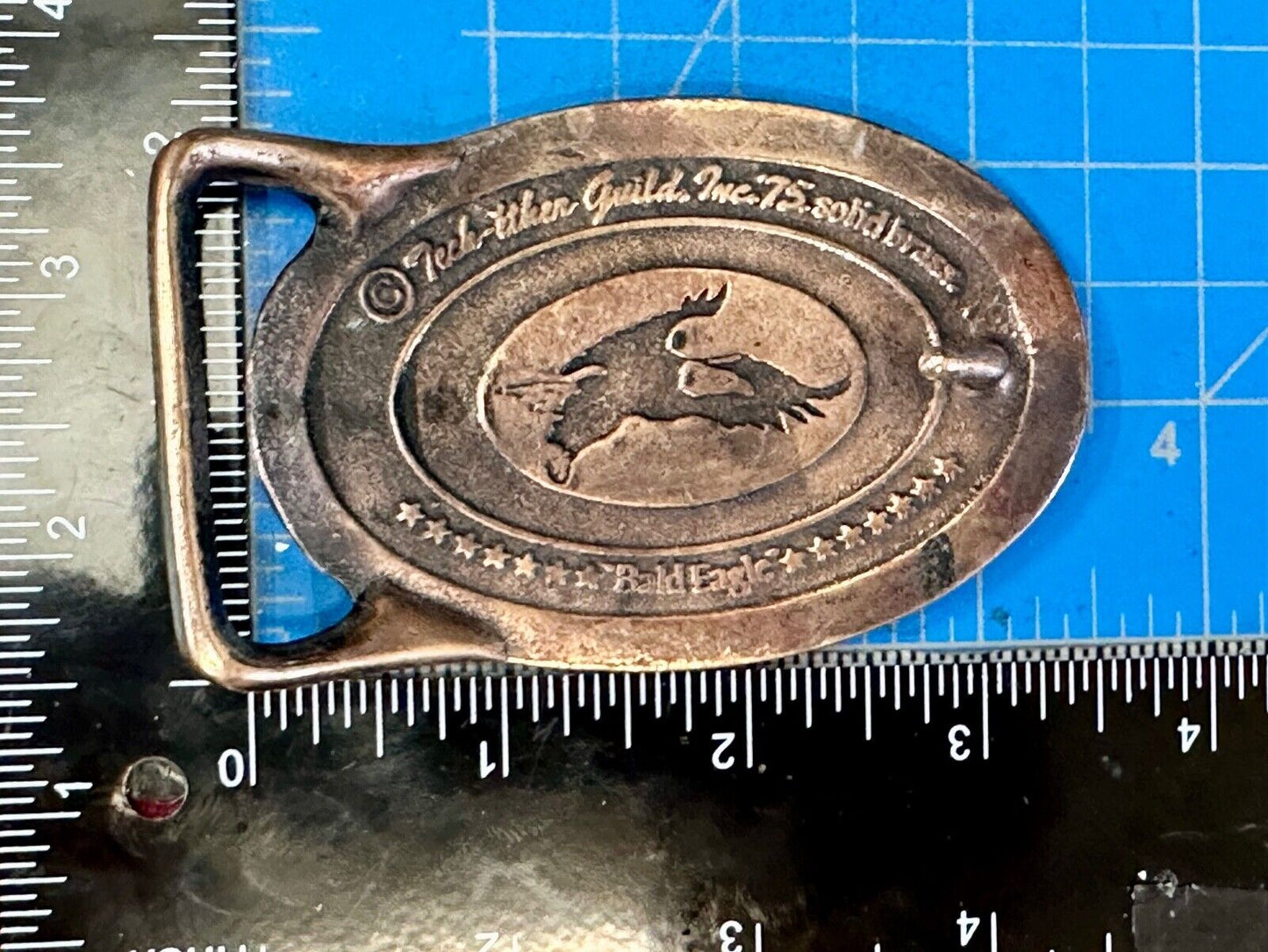 BALD EAGLE - vintage Tech Ether Guild Hippy style solid brass belt buckle