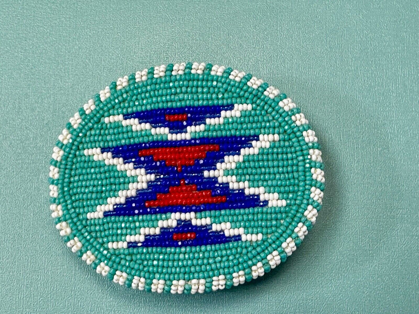 Beaded belt buckle, buckskin backing by Shoshone / Bannock Indian Arts - Idaho