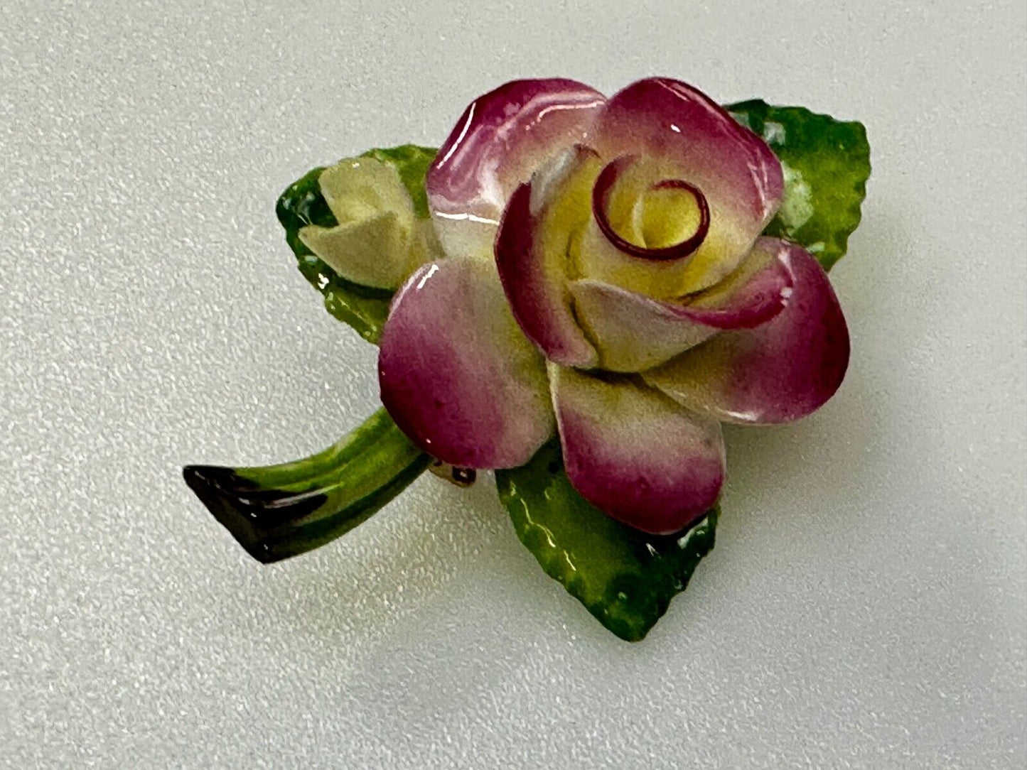Beautiful Porcelain Rose Flower Brooch Pin Signed Cara China Staffordshire