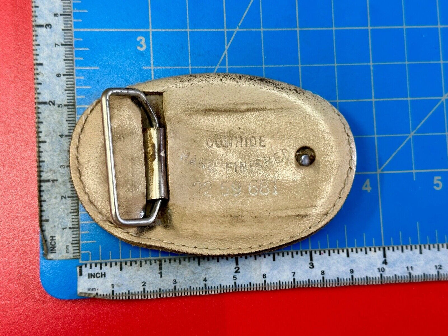 Vintage Cow Hyde Hand finished oval leather belt buckle