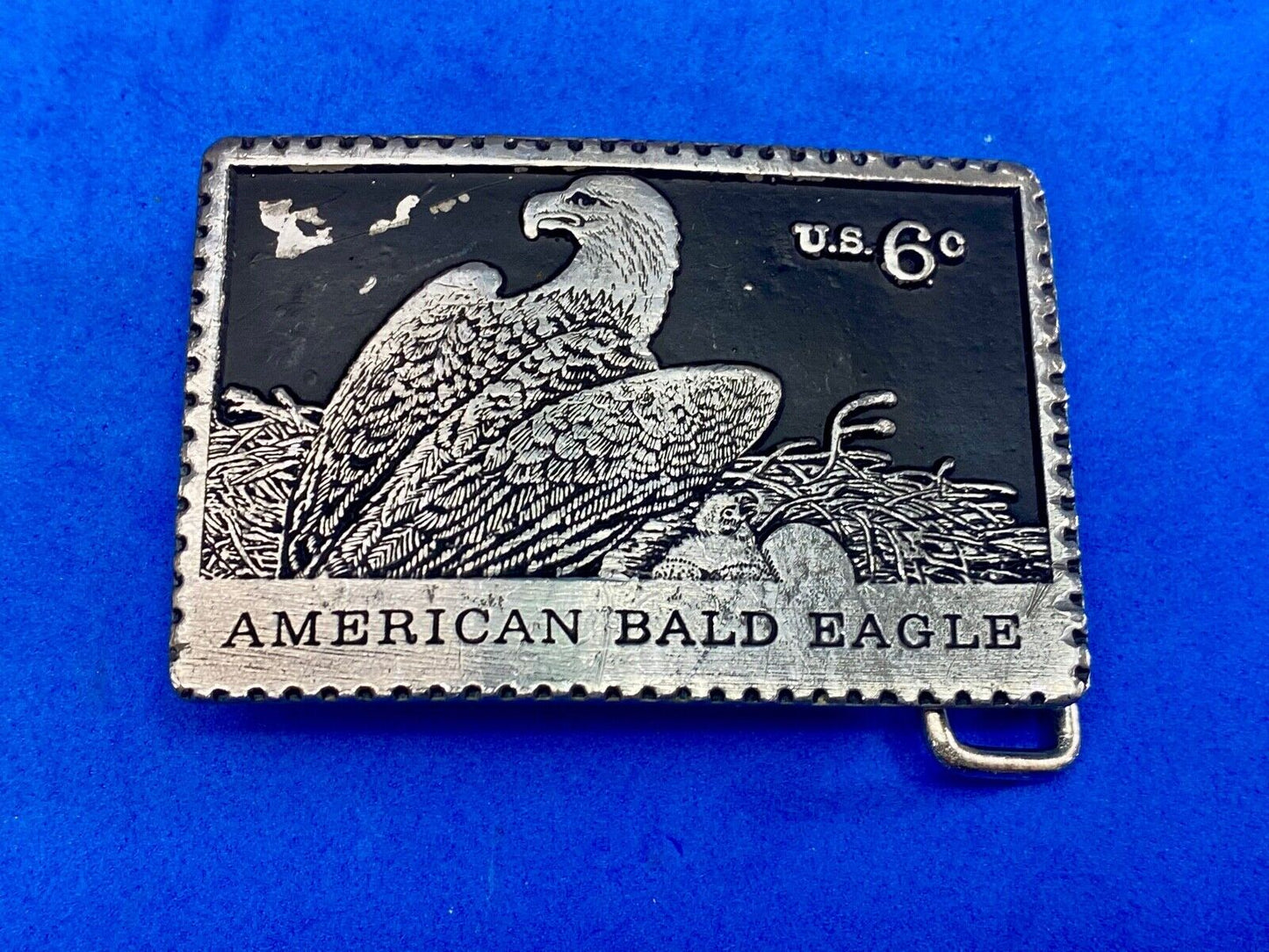 Vintage American Bald Eagle Postal Stamp Collectors Solid Pewter Belt Buckle