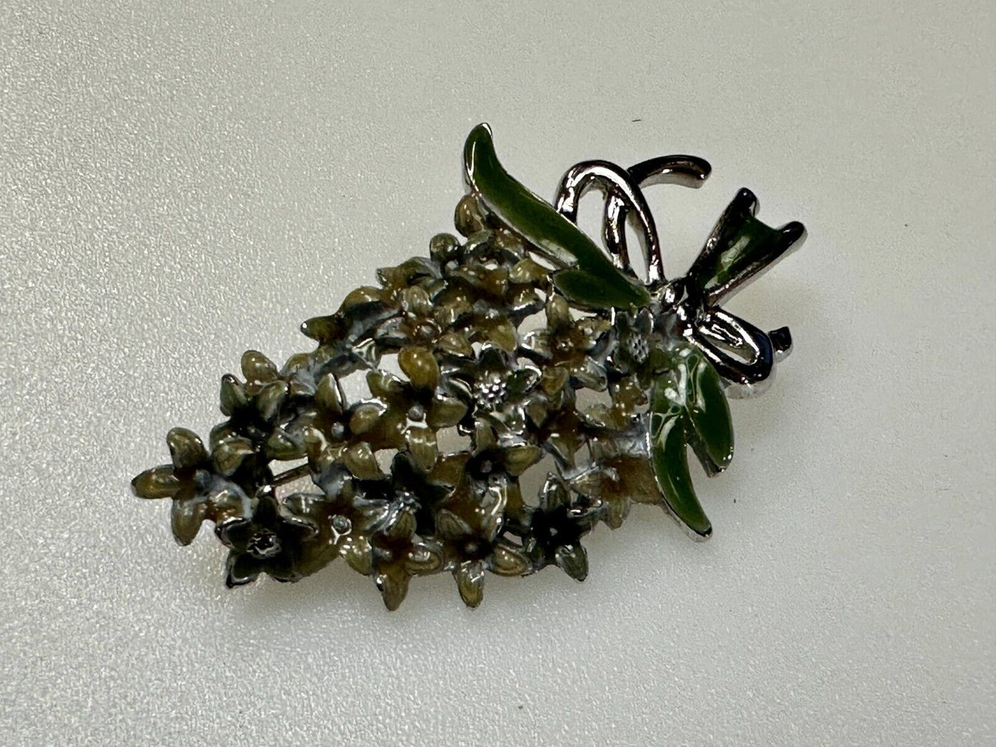 Vintage Enameled Flower Bouquet Silver Tone Vintage Brooch Pin