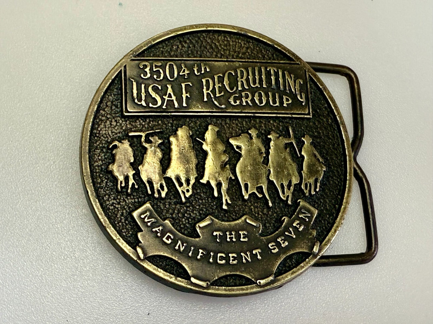 The Magnificent Seven 350 4th USAF Recruiting Top Group Chief Wheat Belt Buckle