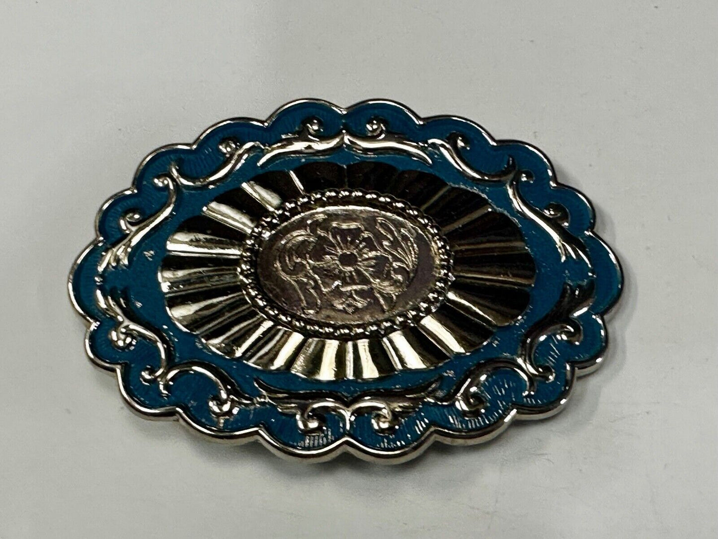 22 x 30 mm Silver & Blue Blank Belt Buckle TO GLUE Your Cabochon Gem Stone