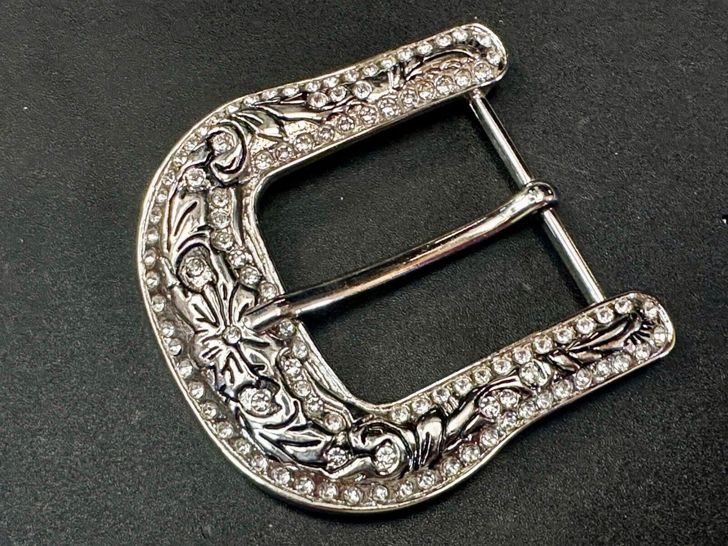 3" Wide Rhinestone Accented Ranger Style Replacement Silver Tone Belt Buckle
