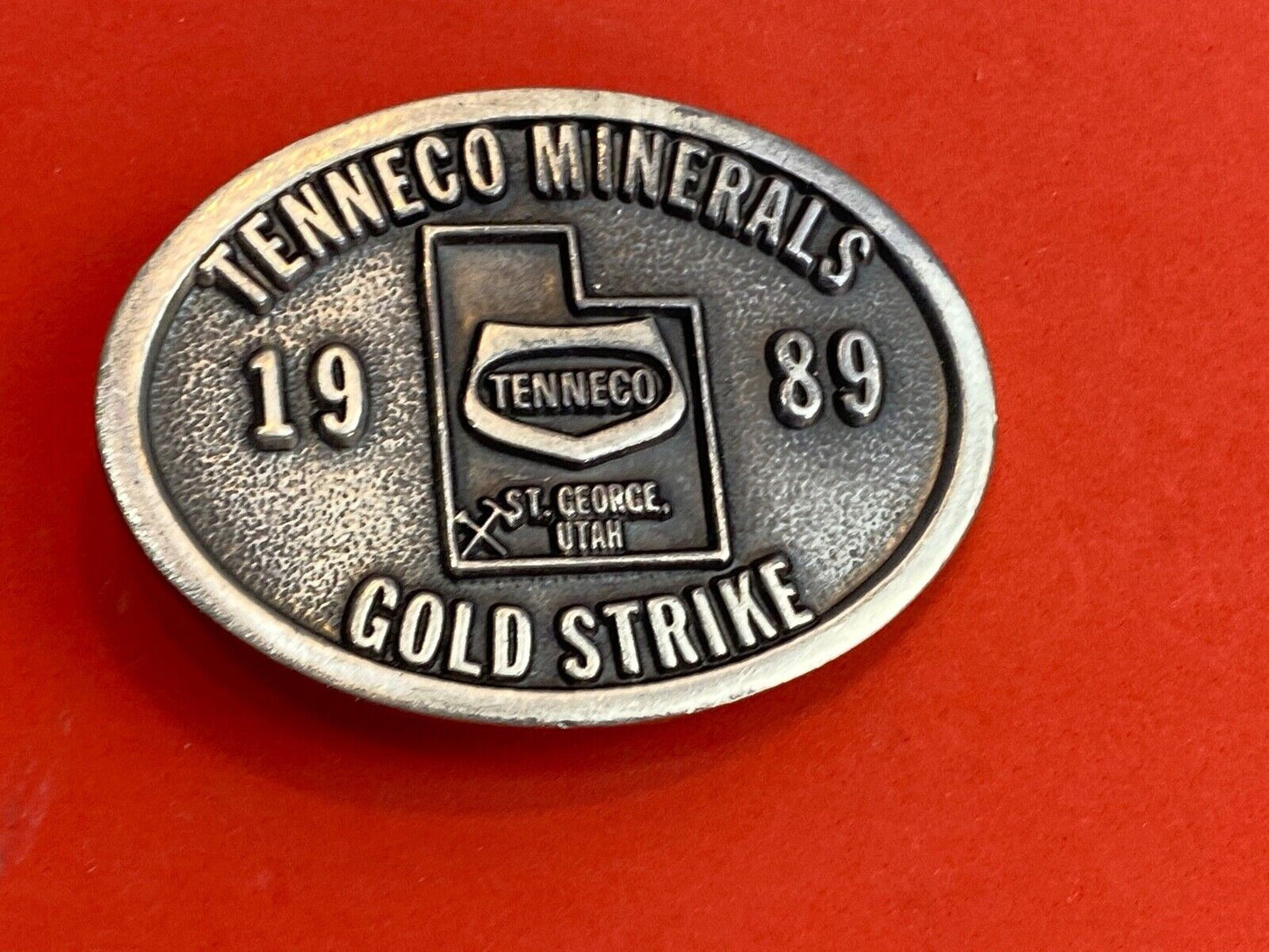 Tenneco Minerals 1989 Gold Strike Belt Buckle - St George Utah