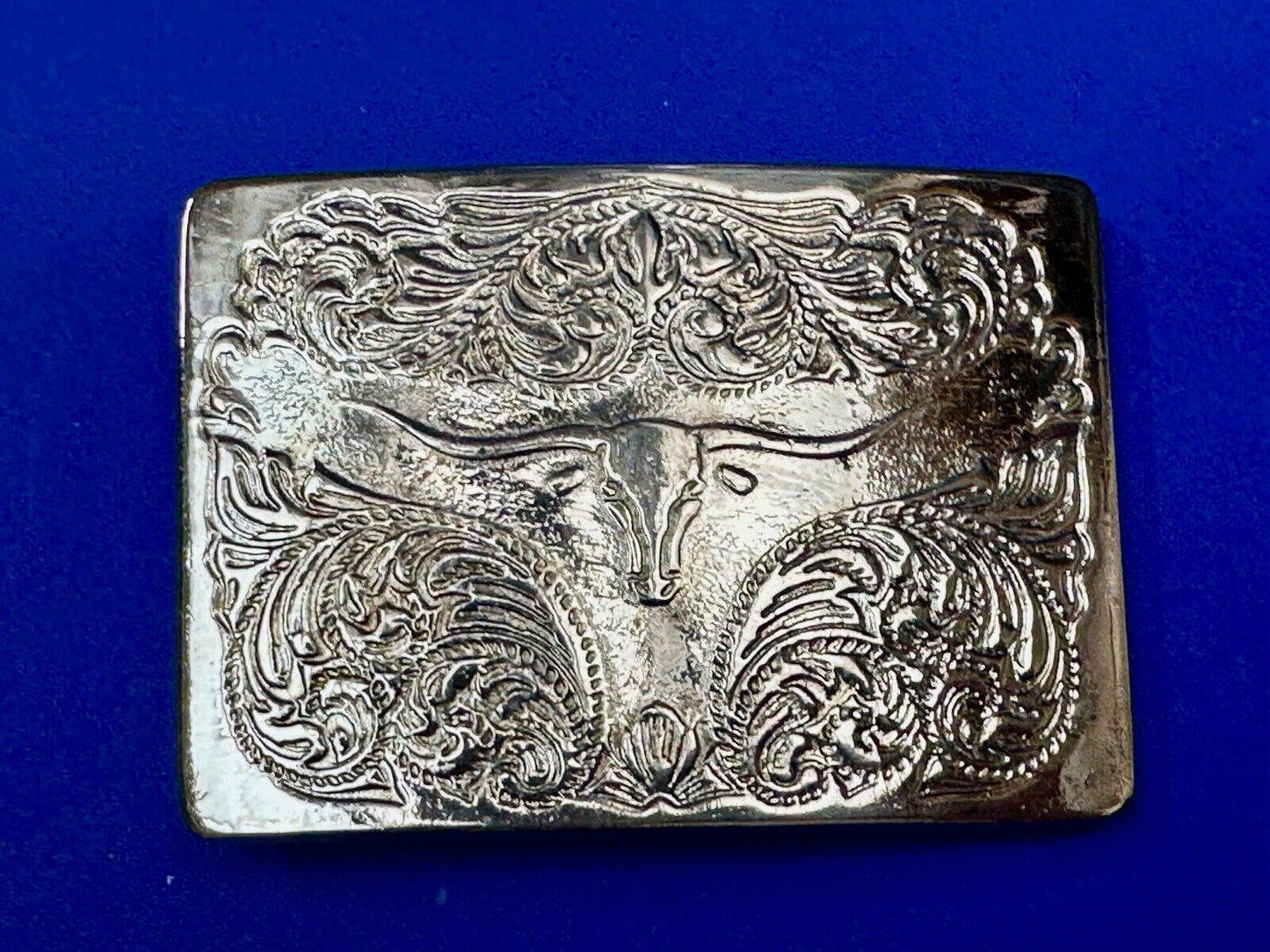 Vintage longhorn cow steer western flower swirl design belt buckle