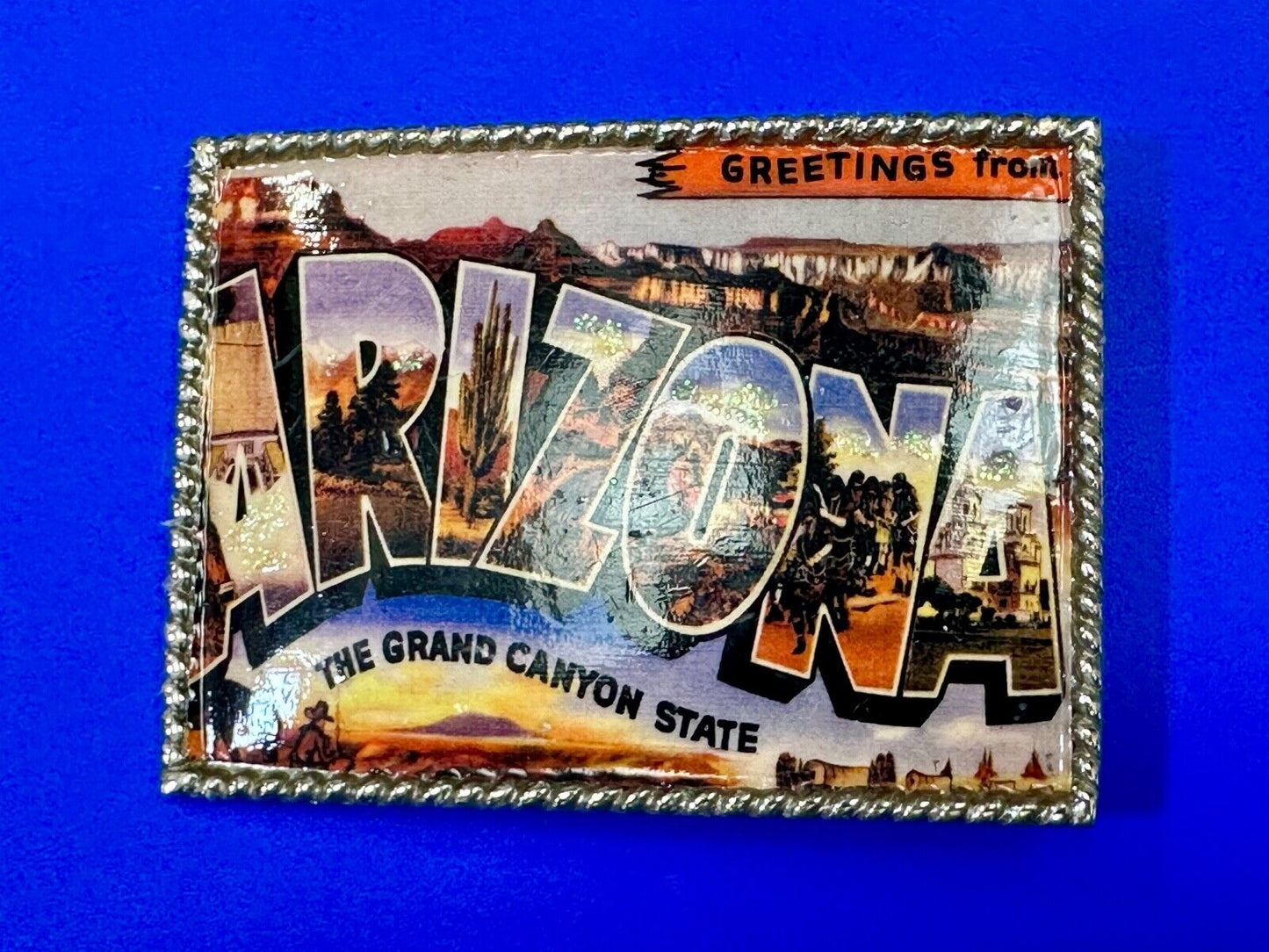 The Beautiful State of Arizona AZ post card style picture belt buckle