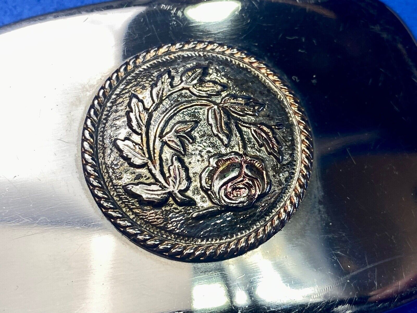 Beautiful Curved Rose On Artisan? Silver? Tone Belt Buckle