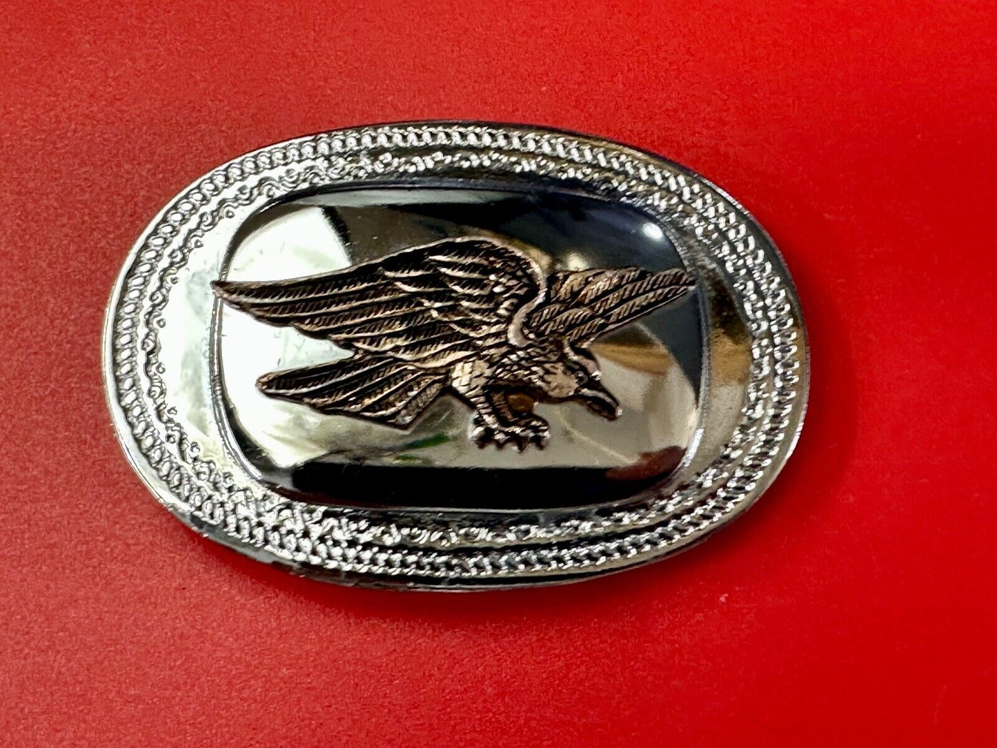 The Eagle Hunting Prey Flying Wings Wide Vintage Mirrored two tone belt buckle