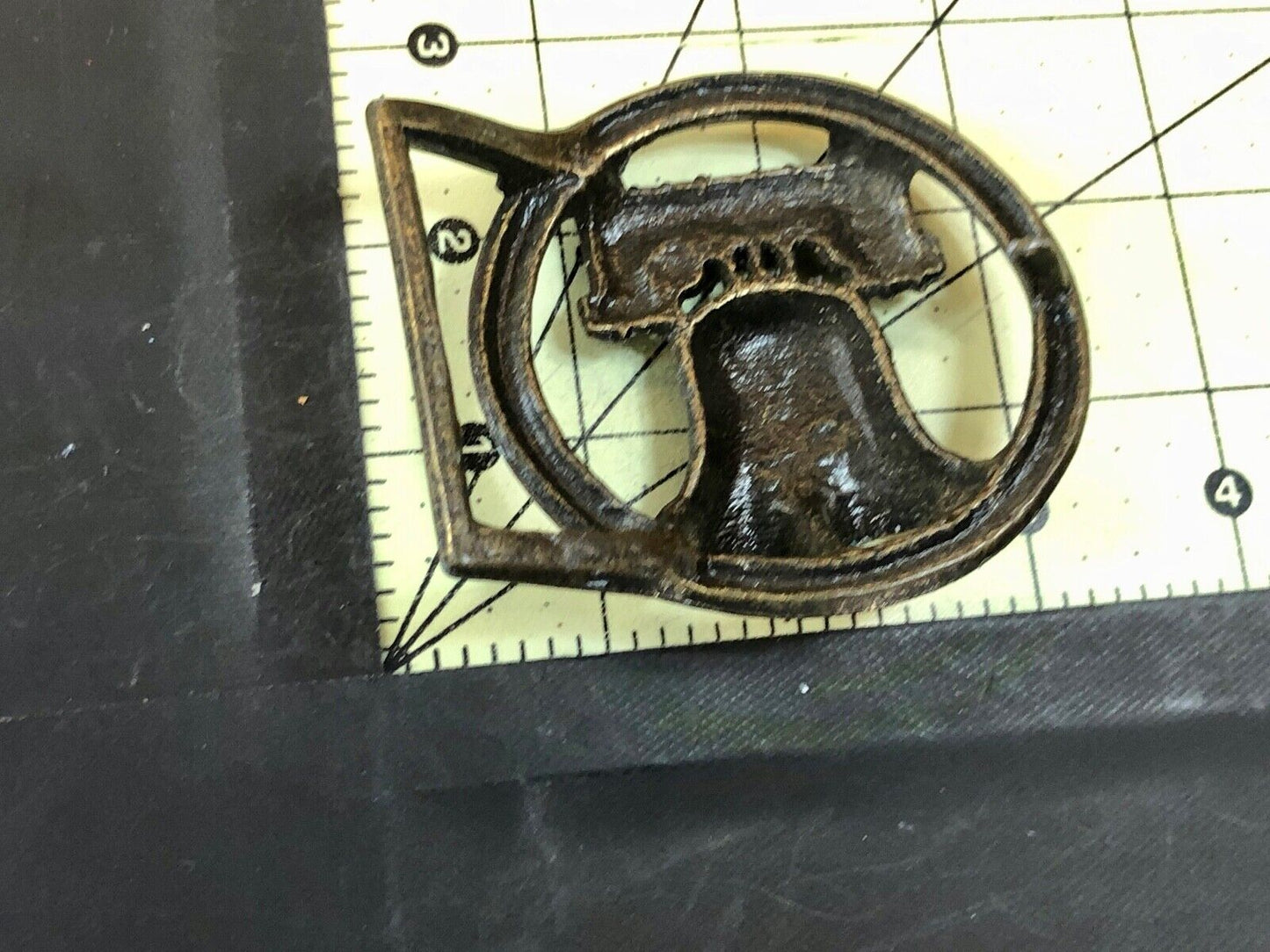 Vintage Figural Cut out Round Skeleton Liberty Bell Belt Buckle