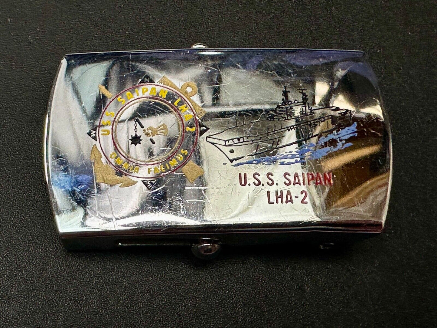 USS Saipan LHA-2 US Military Navy Ship Logo Solid Brass Vintage Belt Buckle