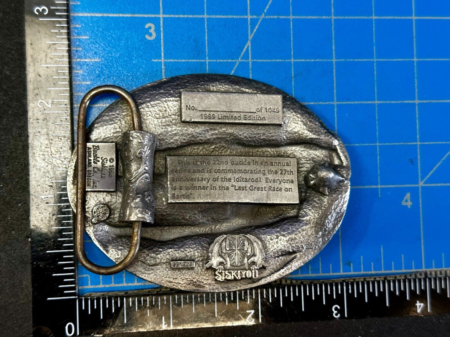 1999 Alaska Iditarod Commemorative Belt Buckle by Siskiyou