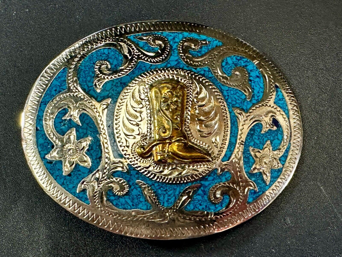 Beautiful Swirl Flower Cowboy Cowgirl Boots Western Ornate Vintage Belt Buckle