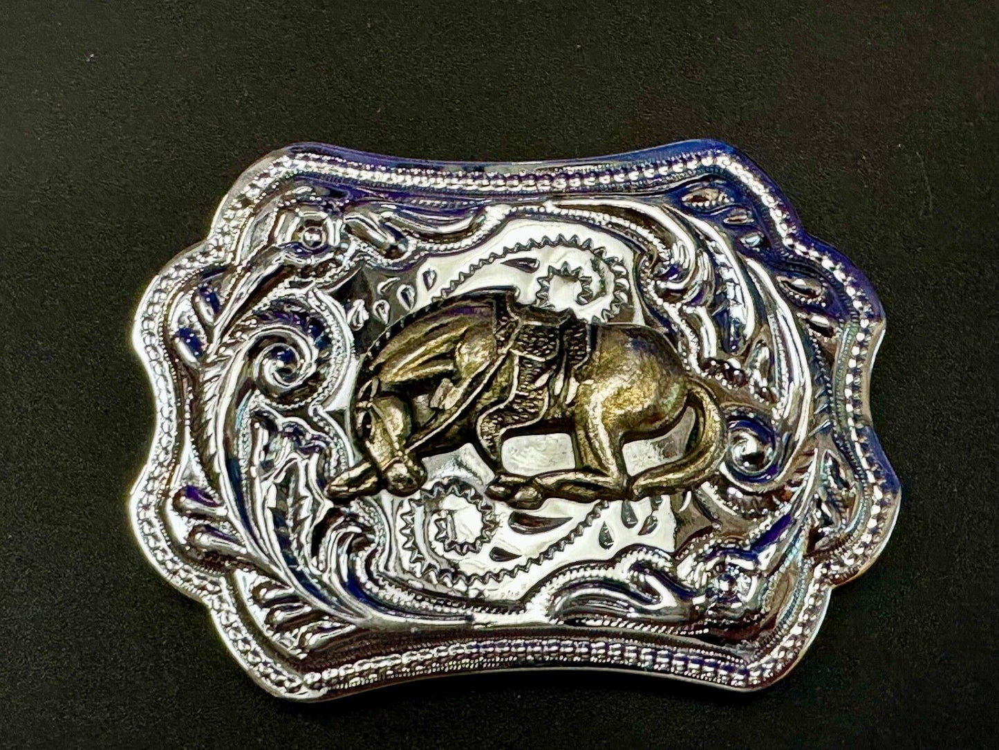 Two Tone Bucking Bronc Bronco Saddle Horse Rodeo vintage belt buckle
