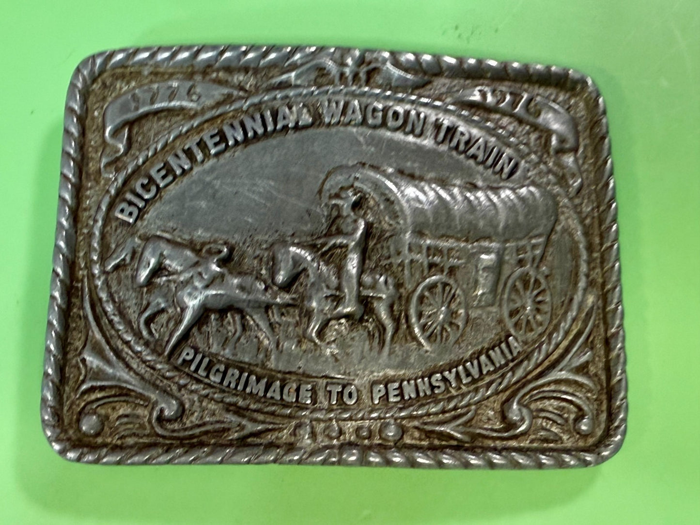 Bicentennial Wagon Train Pilgrimage to Pennsylvania 1776-1976 Belt Buckle