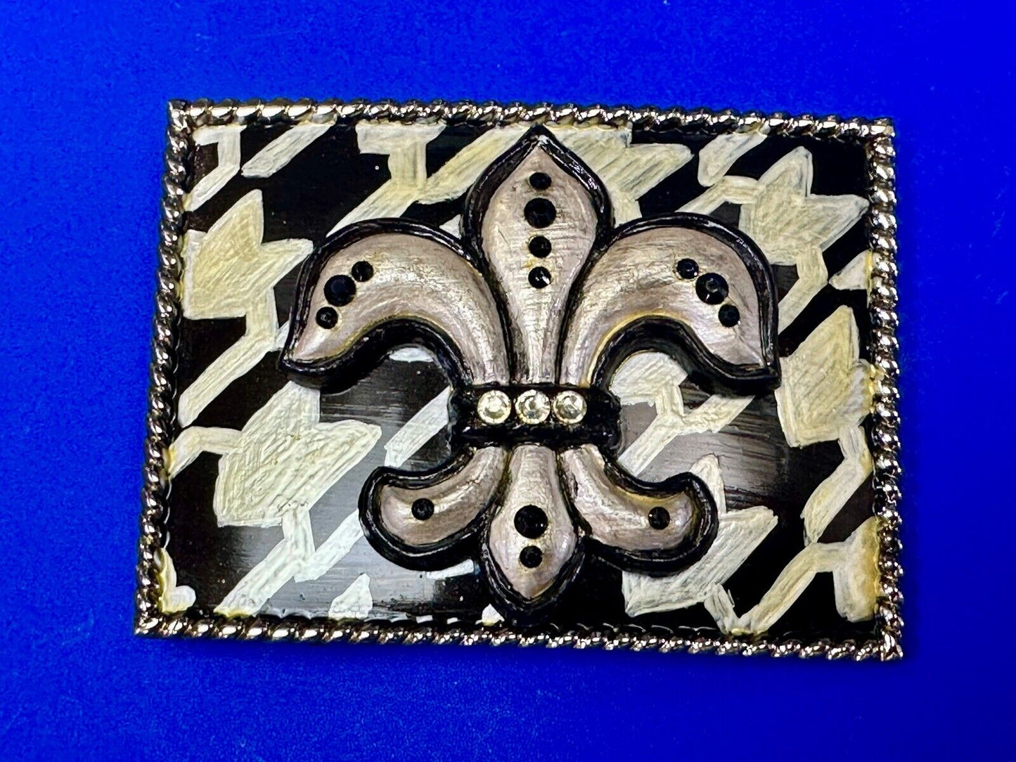 Artisan Whimmg Couture Saints Symbol Fleur de lis Belt Buckle rhinestone accents