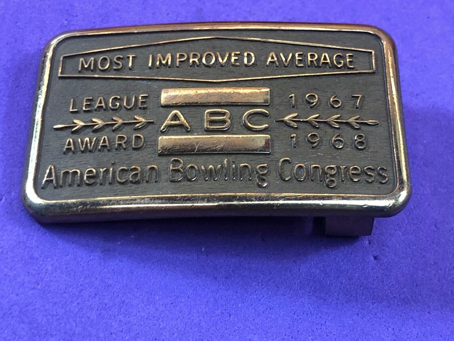 Vintage ABC Most Improved Average Bowling Award belt buckle