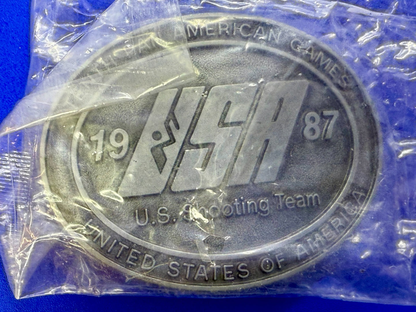 1987 USA U.S. Shooting Team Pan Am Games Commemorative NOS Belt Buckle