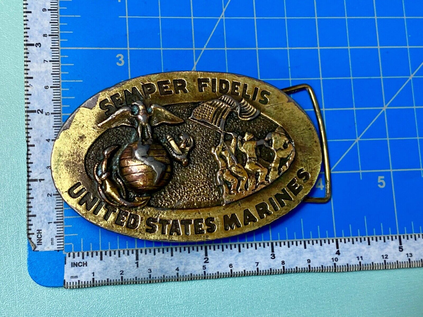 US Marines Semper Fidelis United States Vintage 4" wide brass Tone belt buckle