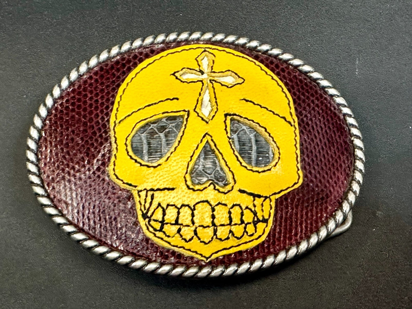 Aztec Skull Head Cross Leather Mexican Mexico Day Of The Dead Ivan Belt Buckle