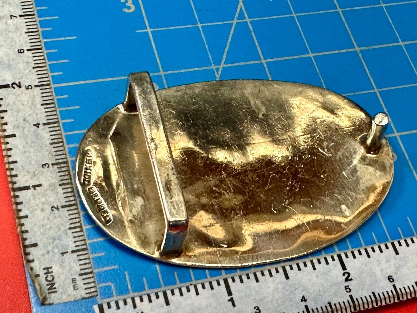 Vintage Alpaca Mexico Silver Tone Abalone Shell Pattern Oval belt buckle