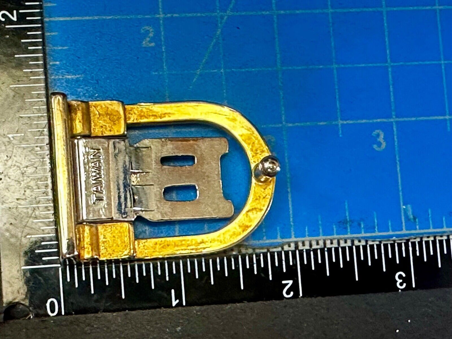 B - Letter Initial Monogram Vintage two tone swing arm small belt buckle