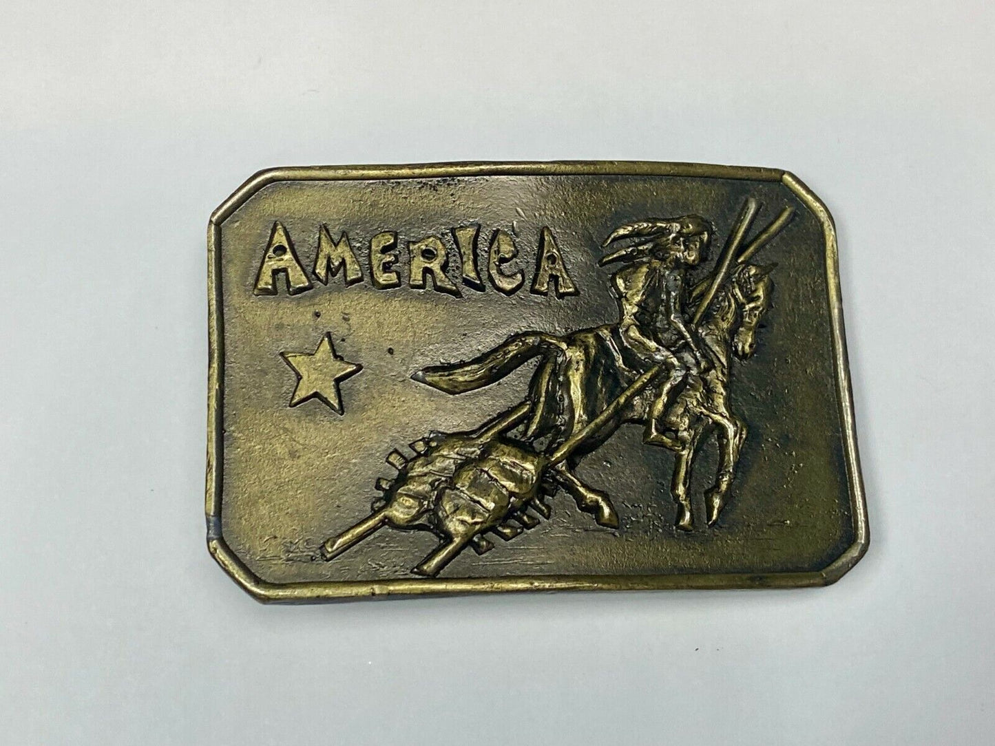 Vintage 1973 Lewis Buckle Co. Chicago Belt Buckle. America Indian On His Horse