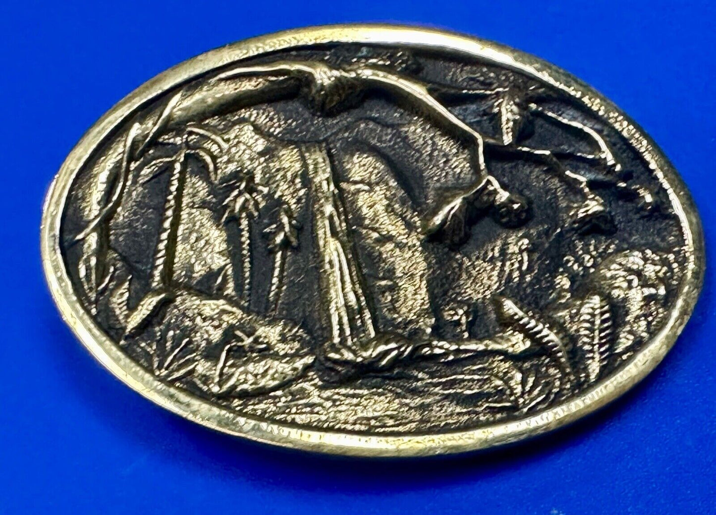 Beautiful water fall nature scene on Vintage BTS solid brass belt buckle