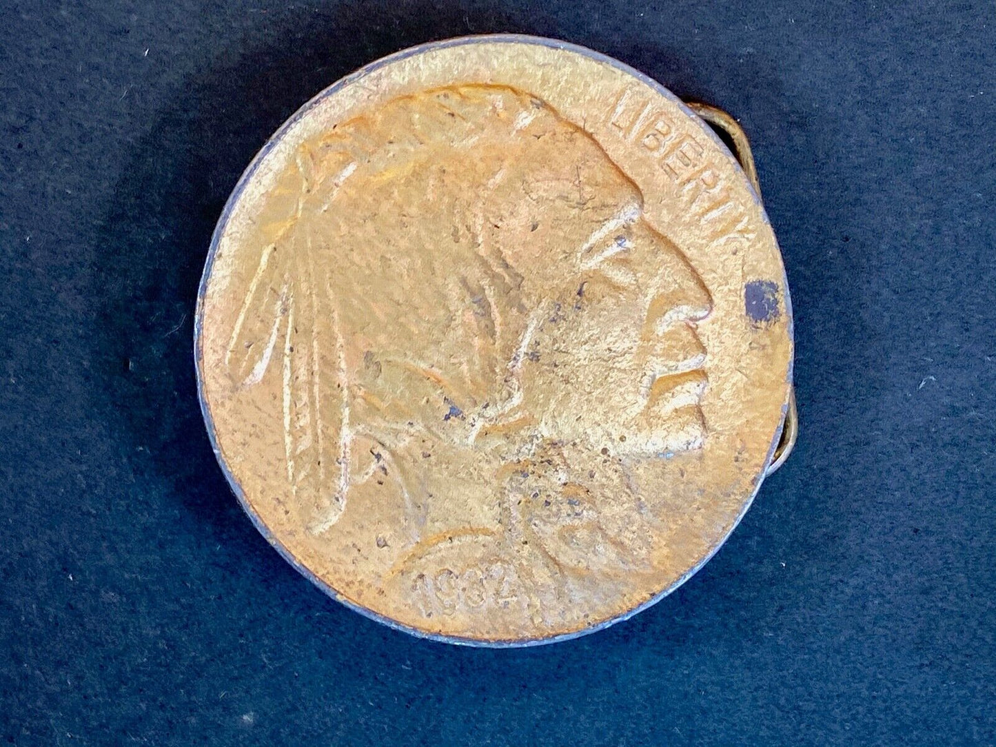 1976 Large Indian Head Penny Belt Buckle - Buffalo - Coin - Cent - Feather