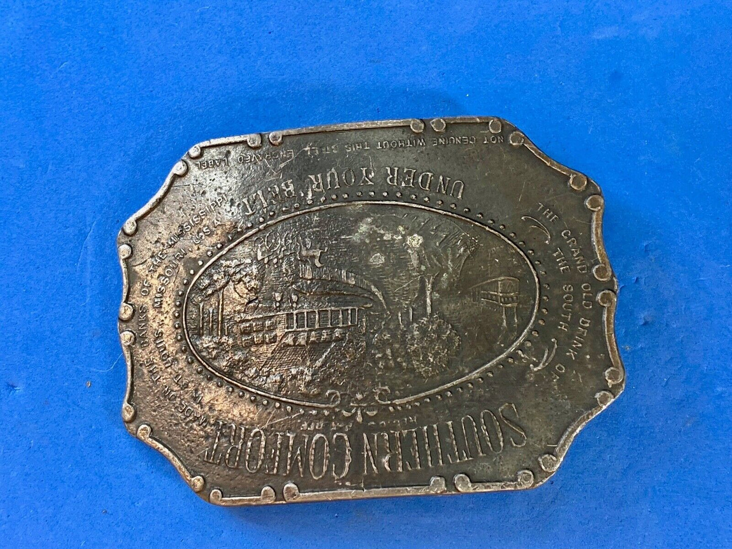 Vintage 70S Southern Comfort "Under Your Belt" Belt Buckle Brass Whiskey