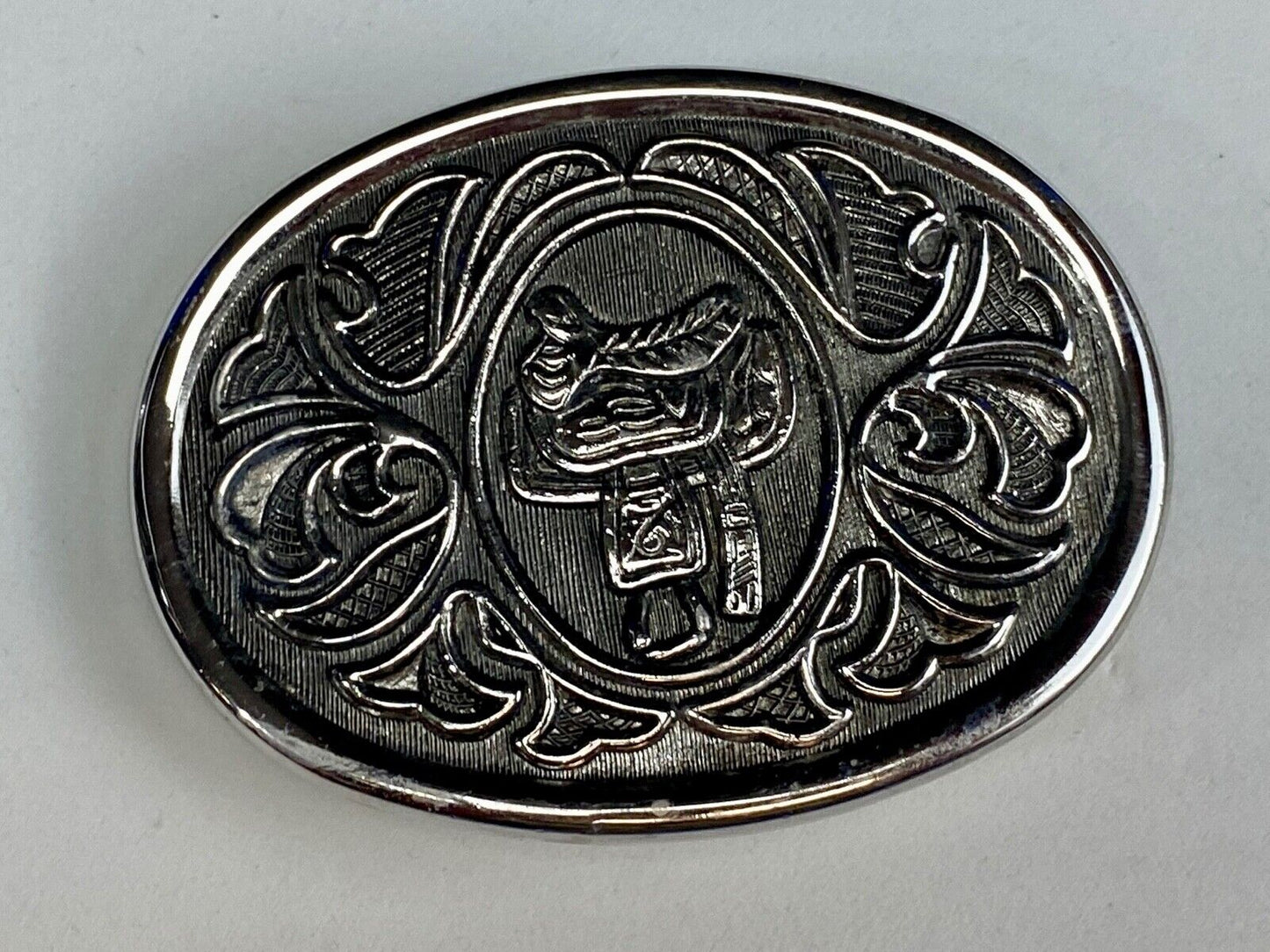 Avon Silver Color Belt Buckle W/Horse Saddle Design Cowboy Western Rodeo