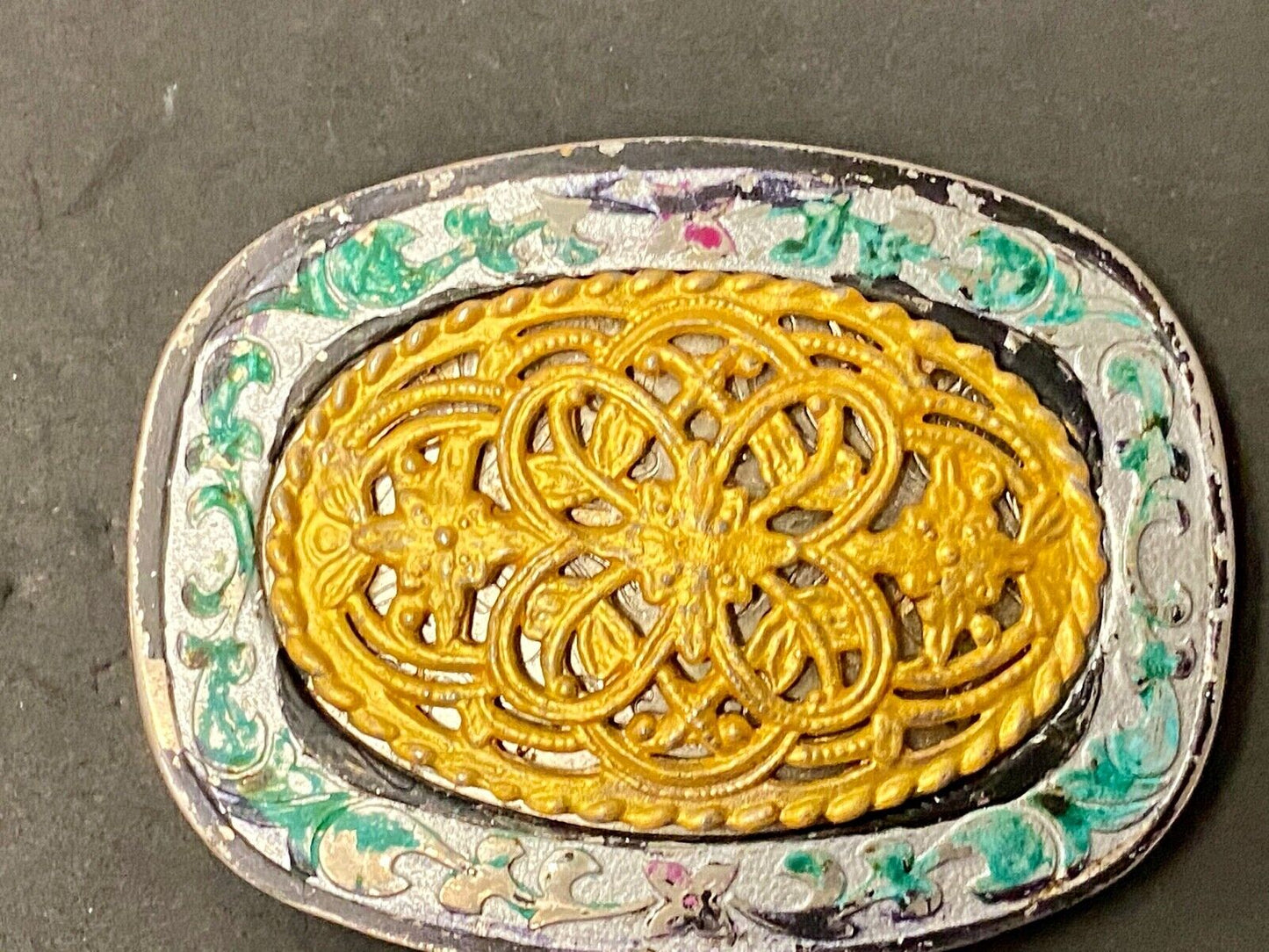 Vintage 4" wide western belt buckle with flower swirl