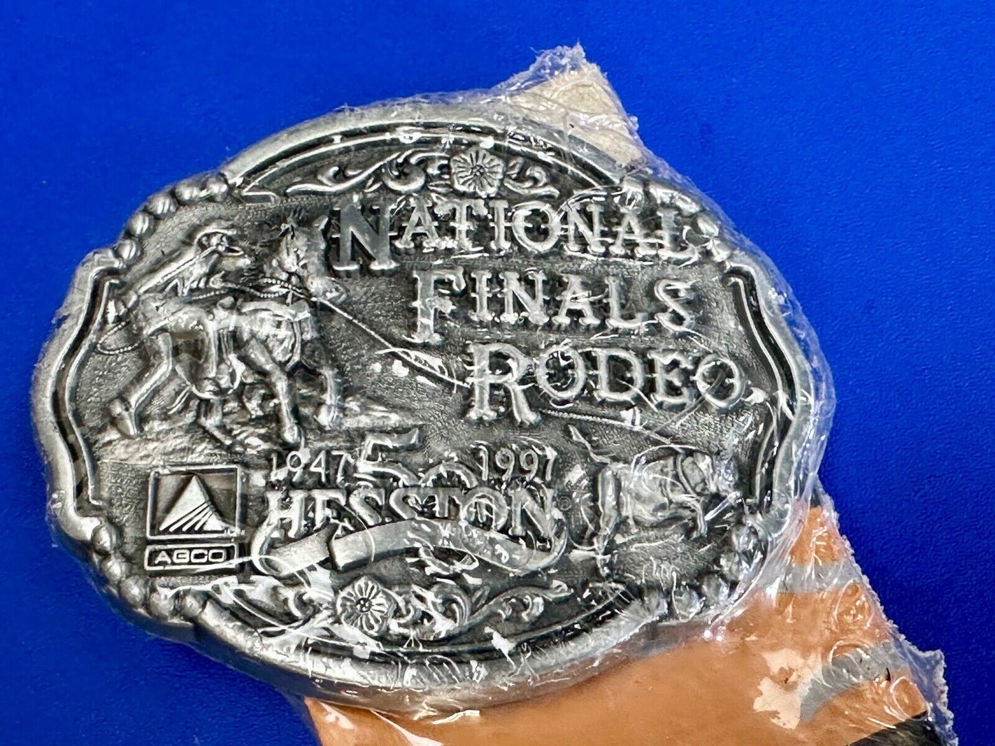 1997 Youth Sized Hesston National Finals Rodeo Bull Riding Cowboys belt buckle
