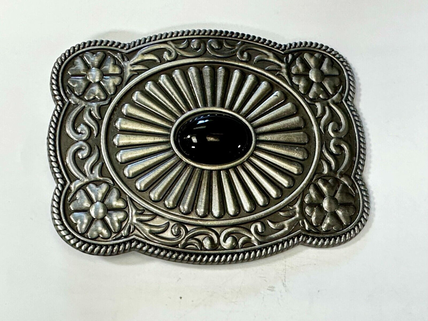 Black Faux Stone Cabochon Centerpiece in Western Framed Belt Buckle