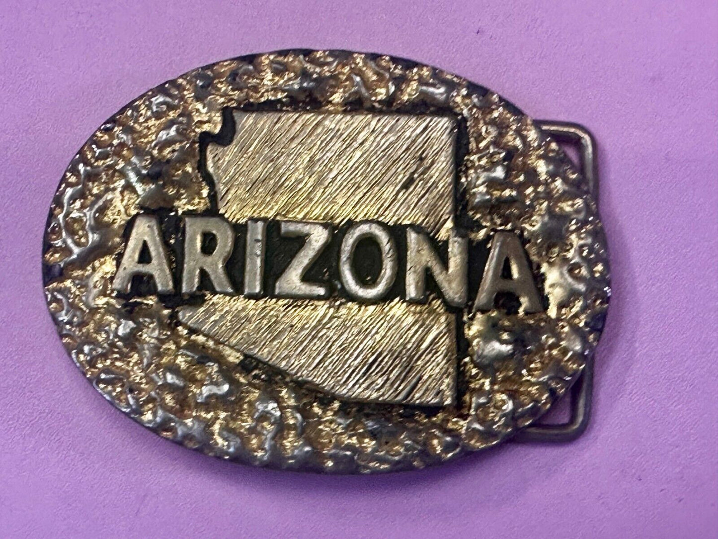 ARIZONA State Map Gold Nugget Panning Themed Metal Vintage Belt Buckle
