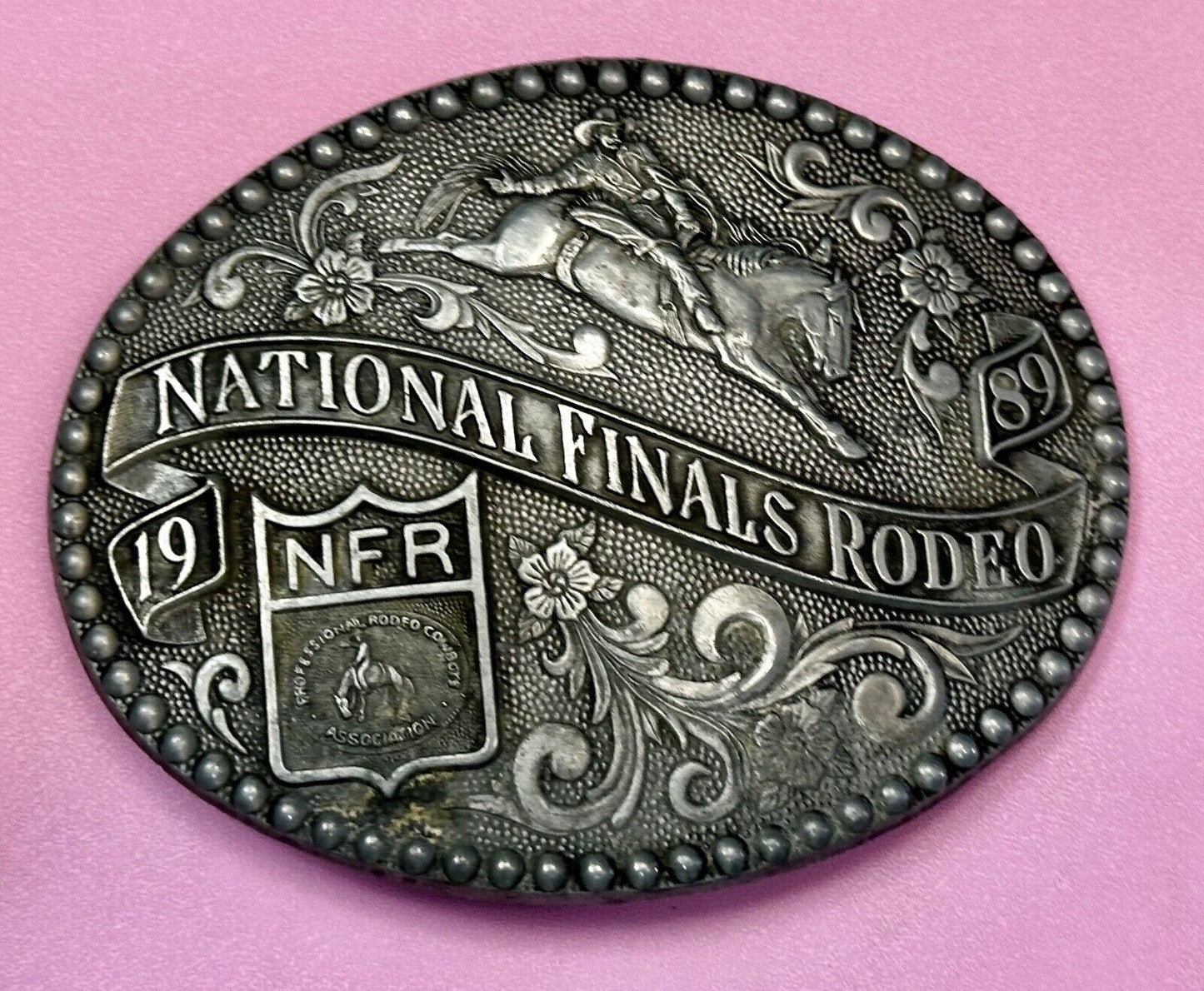 1989 NFR NATIONAL FINALS RODEO COWBOY BELT BUCKLE LAS VEGAS