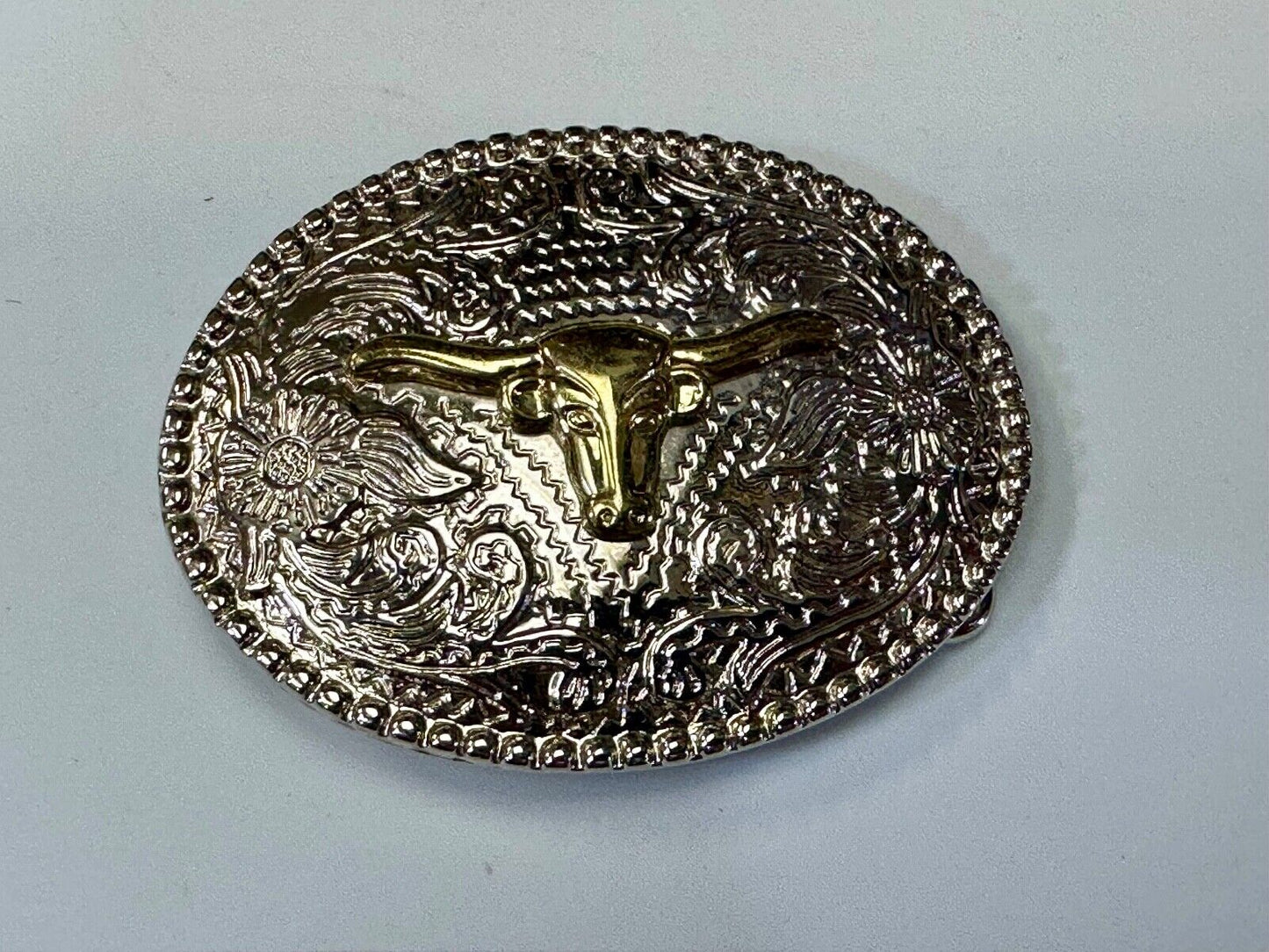 The Longhorn cow steer - cowboys cowgirls western two color oval belt buckle