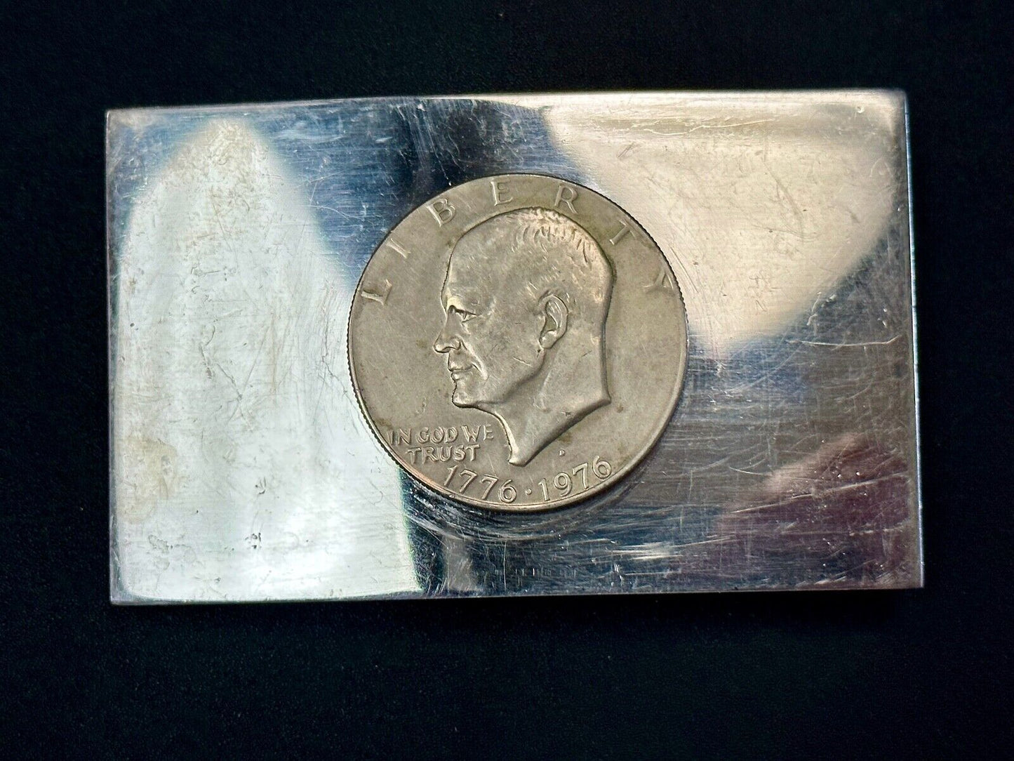 Vintage Bicentennial 1976 Liberty coin collectors artisan reflective belt buckle
