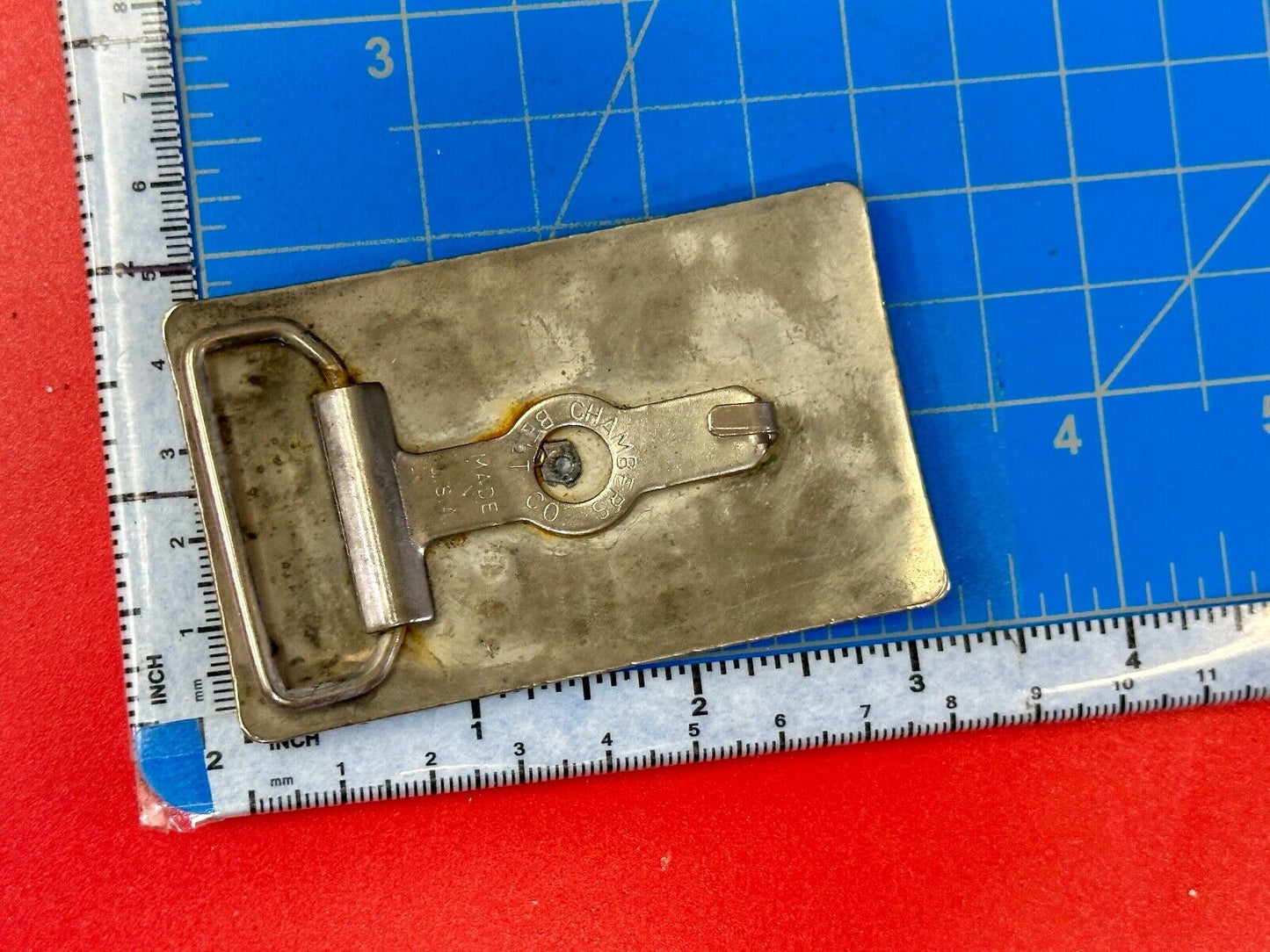 Vintage Chambers cattle branding symbols belt buckle - no center