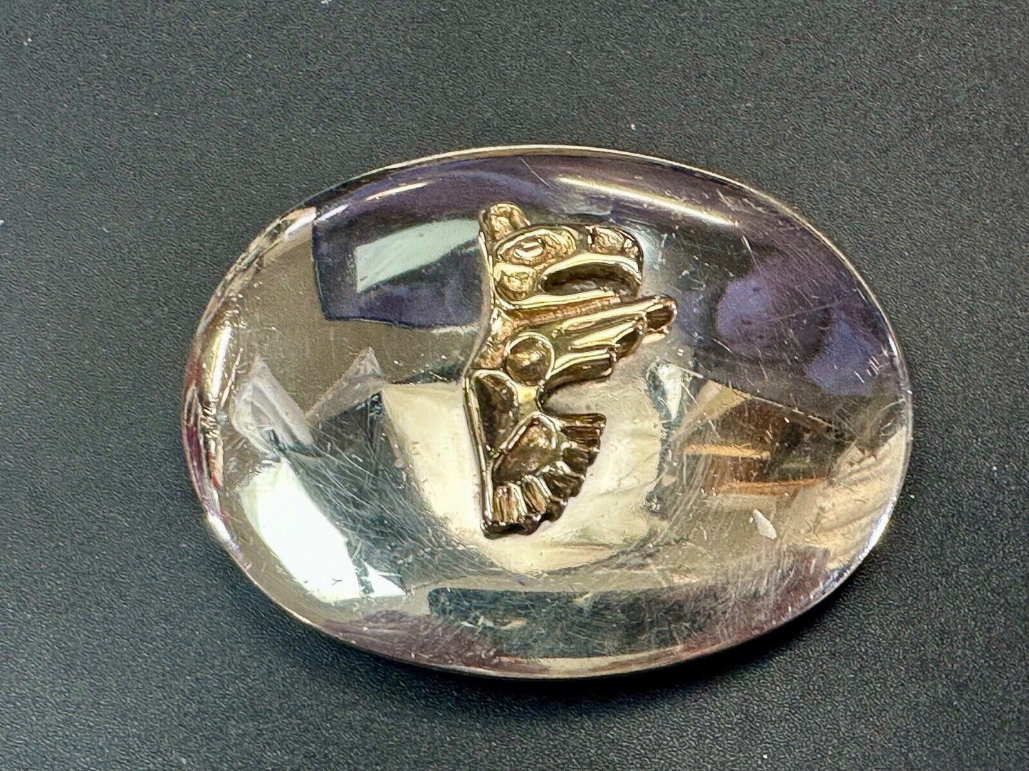 Tlingit Eagle One of a Kind German Silver & Nuragold 10K Gold Navajo belt buckle