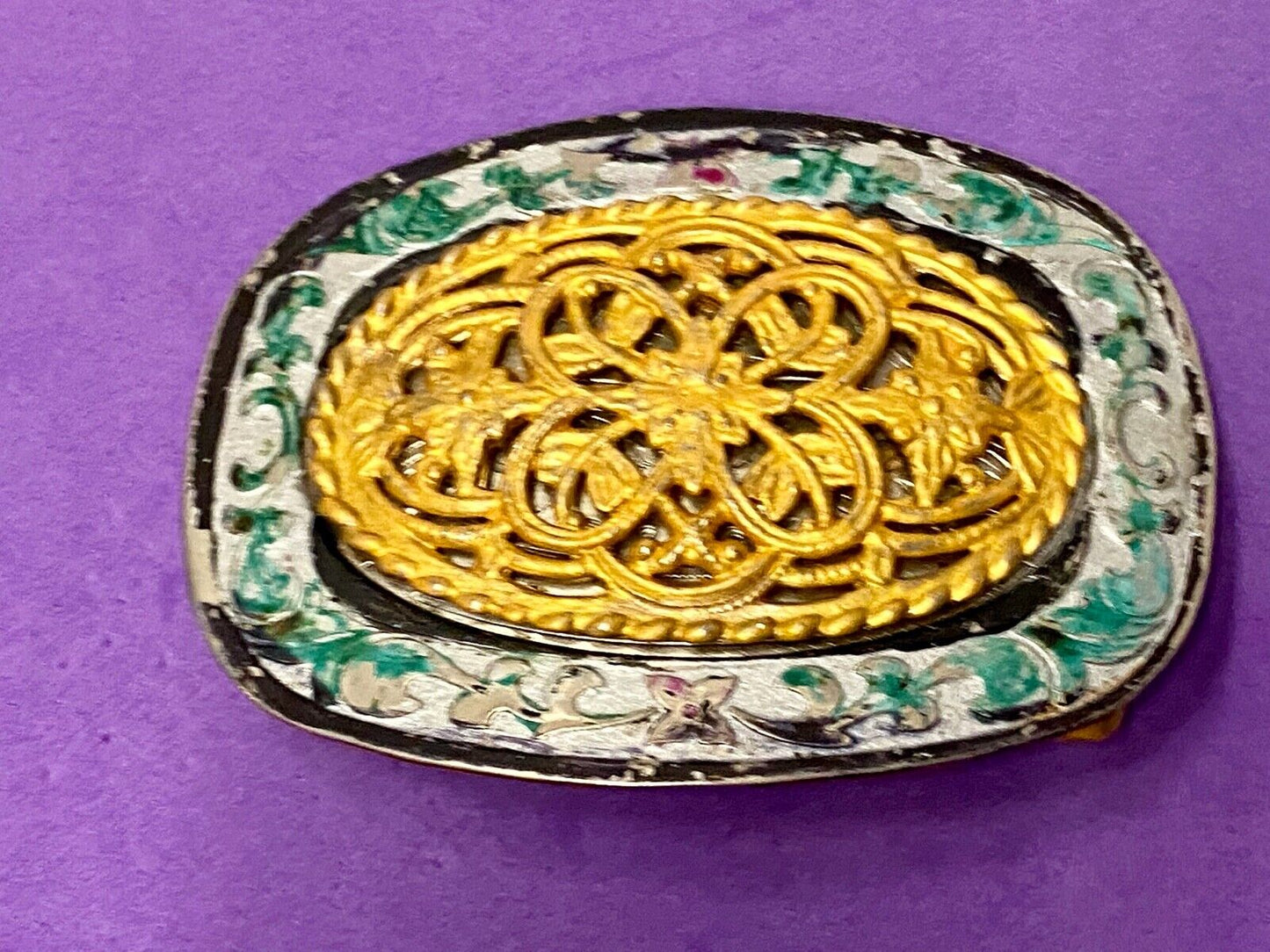 Vintage 4" wide western belt buckle with flower swirl