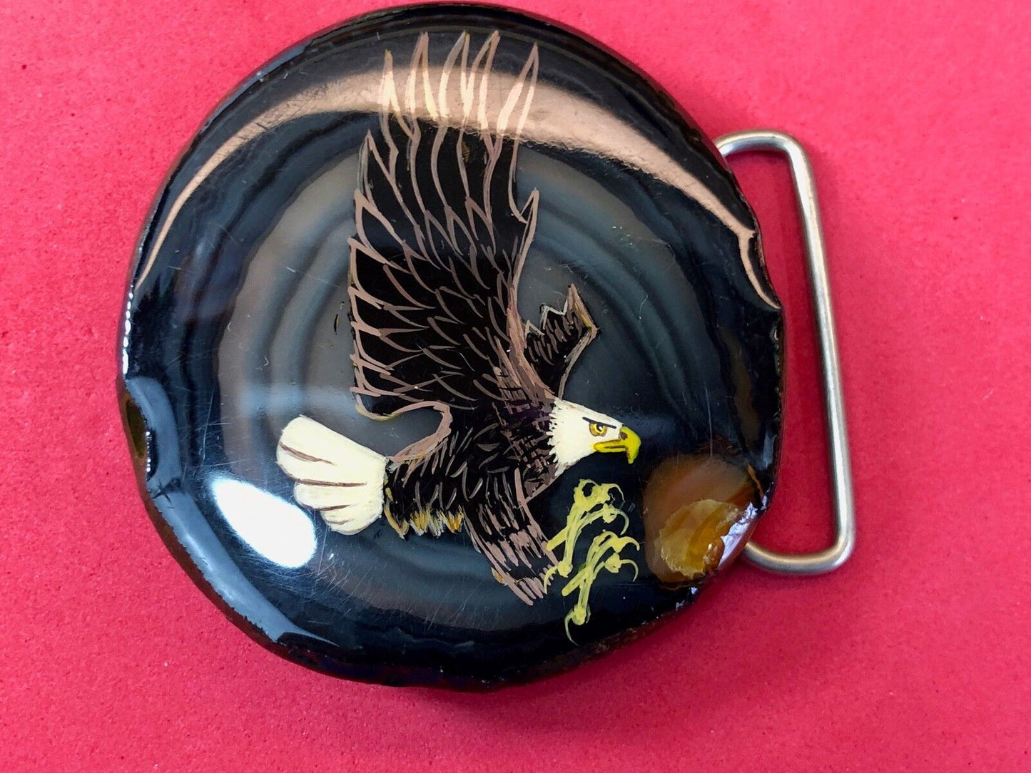 awesome! Polished wood , painted diving flying eagle belt buckle