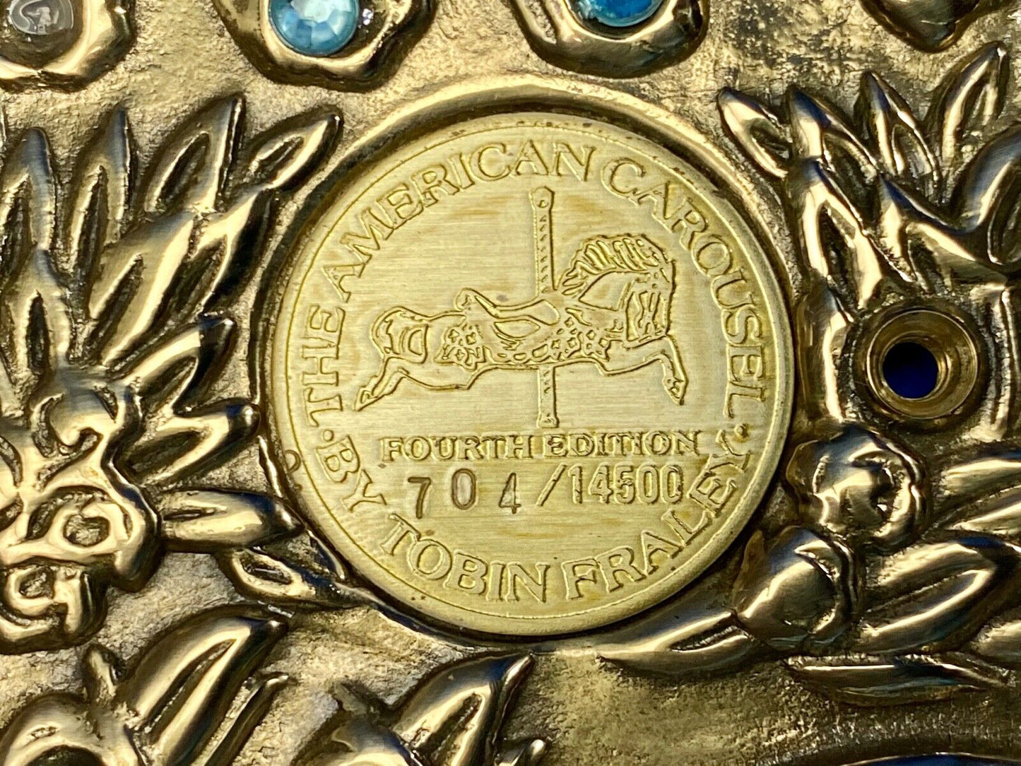 American Carousel 4th coin collectors centerpiece Large gold tone belt buckle